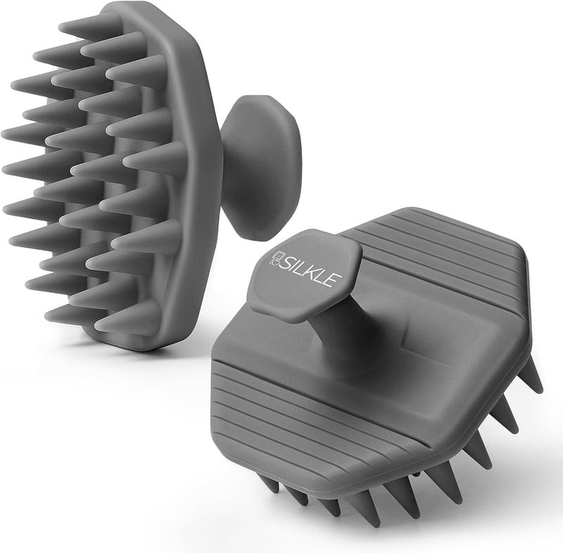 SILKLE Scalp Massager Shampoo Brush – Silicone Scalp Scrubber for Hair Growth & Dandruff Removal, One-Piece, Non-Slip Handle, Soft Bristles, Wet/Dry Shower Scalp Exfoliator for All Hair Types – Gray - Image 1